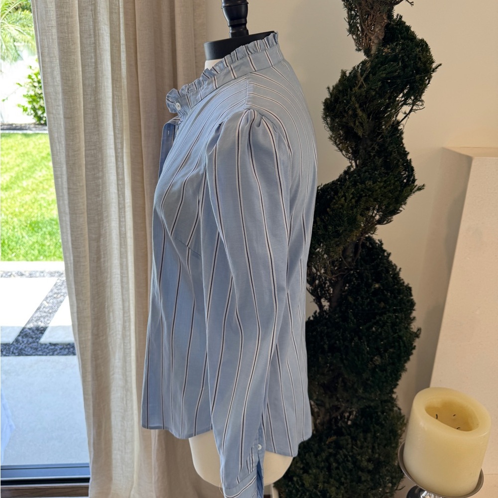 Veronica Beard Light Blue Blouse with Ruffled Bib Collar - Size L - Picture 3 of 11
